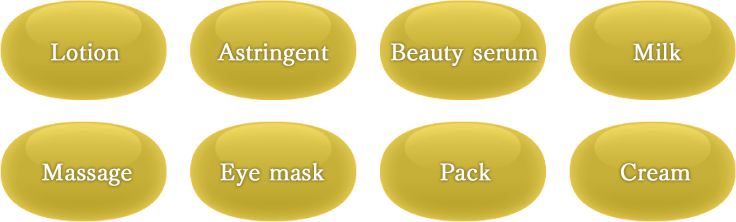 Lotion  Astringent  Beauty serum  Milk  Massage  Eye mask  Pack  Cream