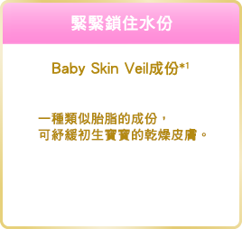 うるおい密閉 ベビースキンヴェール成分※1 産まれたばかりの赤ちゃんの肌を乾燥などからまもっている、胎脂に類似した成分です。