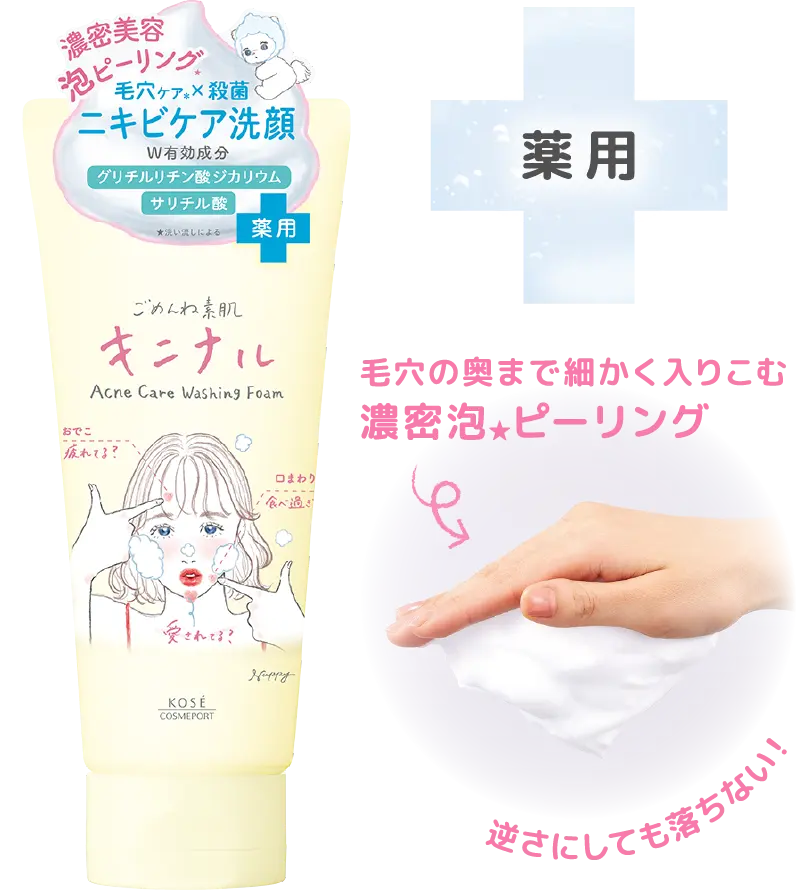 薬用 毛穴の奥まで細かく入りこむ濃密泡★ピーリング 逆さにしても落ちない！ ★洗い流しによる